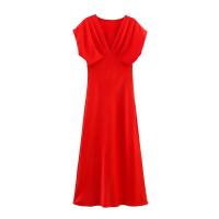 OUWU- Vestido Largo De Fiesta Acampanado Con Temperamento Para Mujer, Novedad De Verano, Moda Informal De Manga Corta Con Textura De Satén De Seda, Vestido Elegante Para Primavera 2025 - details 2