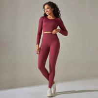 Conjunto de yoga sin costuras para mujer, top corto de manga larga, sujetador deportivo, leggings para correr de cintura alta, ropa de gimnasio - details 7