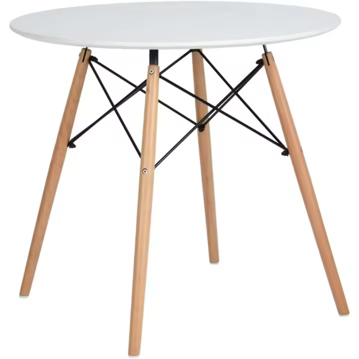 80 x 59 x 75 Estilo Escandinavo Mesa de Comedor Redonda Mesa Tower Moderna y Patas de Madera de Haya Blanco - 1
