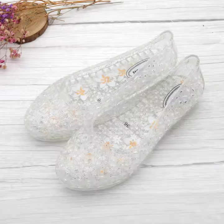 Sandalias de cabeza de cristal femeninas, bolso de verano de plástico, fondo plano de estudiante - 1