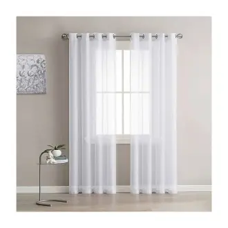 Juego de Cortinas de Gasa Blanca Paneles para Ventanas con Ojales Redondos - 1