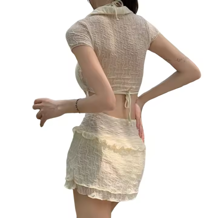 Conjuntos de bikini transparentes Tops cortos Falda Moda Verano para mujeres y adolescentes Retráctiles - 1