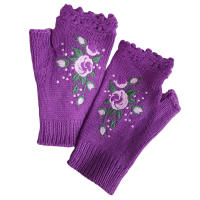 Guantes cálidos sin dedos para mujer, calentadores térmicos de punto con flores bordadas, invierno frío - details 4