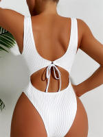 Traje de Baño de Una Pieza Bandeau Sólido Cintura Alta Monokini para Mujeres - details 11