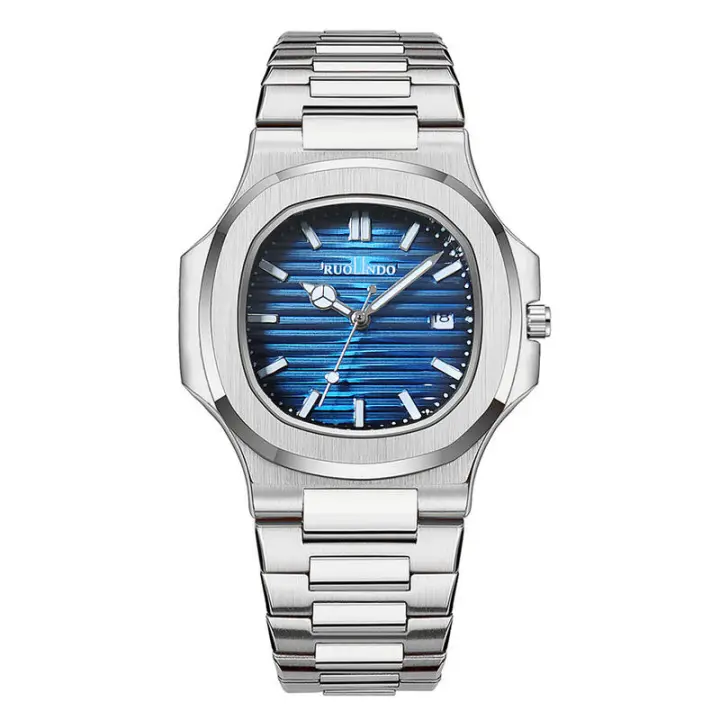 Nuevo Reloj con banda de acero y calendario luminoso de cuarzo para hombre con diseño de loro - 1