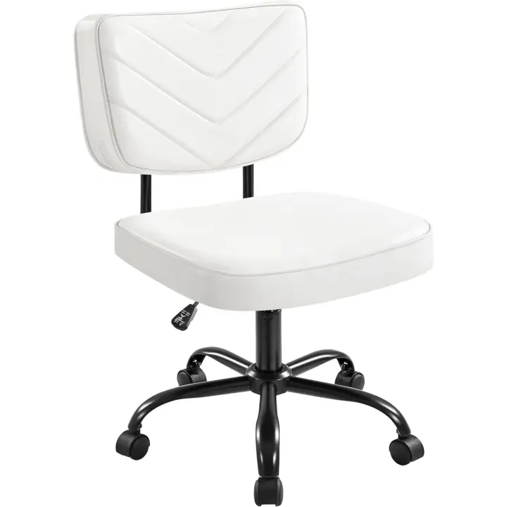 Oficina Ergonómica Ruedas, Piel Sintética, sin Brazos Altura Ajustable Estudio y Dormitorio, Color Blanco - 1