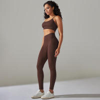 Conjunto de dos piezas para mujer, leggings de gimnasio de cintura alta, top corto, tres tops de Fiess, ropa deportiva con lavado ácido - details 22