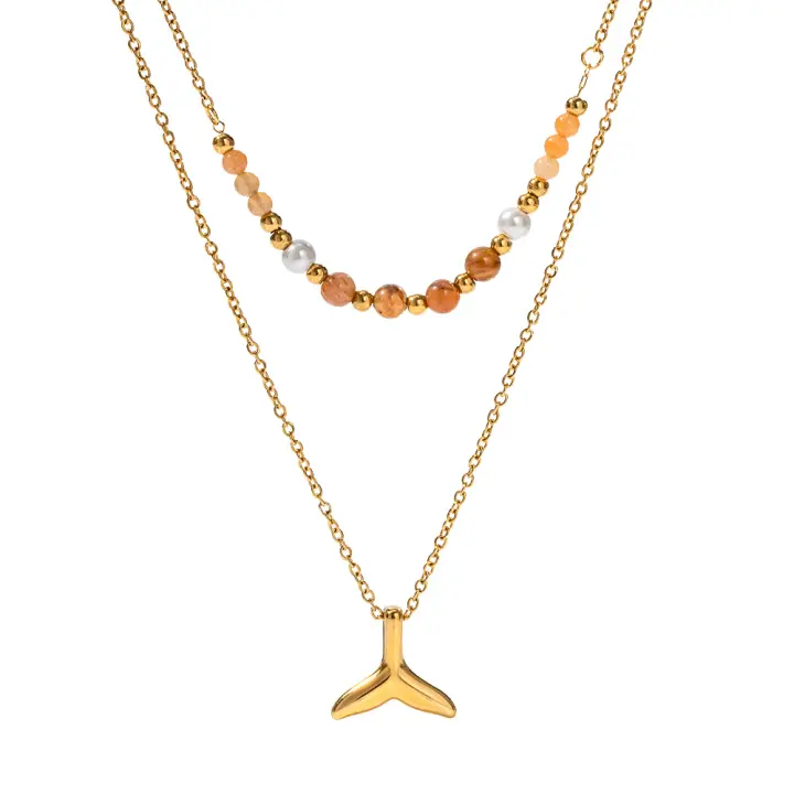 Tendencia 18k oro acero inoxidable doble cola de pescado colgante collar no perder color moda multicolor accesorios - 1