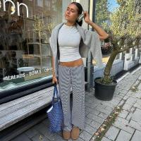 Pantalones femeninos a rayas pierna ancha cintura elástica pantalones de mujer tejidos bajos nuevos en tendencias 2025 ropa - details 27