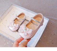 Zapatos de cuero para niñas pequeñas, calzado informal con encaje de mariposa, Princesa de cristal, dulce y Chic, planos y suaves para fiesta - details 9