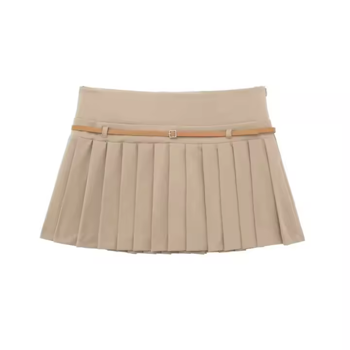 Falda Mini de Cuero Retro para Mujer Cintura Alta, Empuñadura Chic, Estilo Preppy, Cierre de Cremallera Plejado, Moda Callejera 2024 - 1