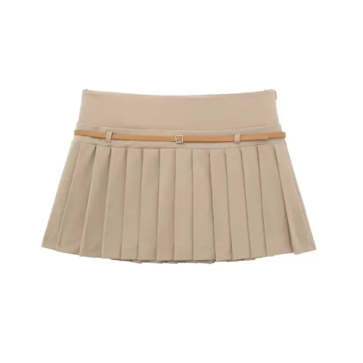 Falda Mini de Cuero Retro para Mujer Cintura Alta, Empuñadura Chic, Estilo Preppy, Cierre de Cremallera Plejado, Moda Callejera 2024 - 1