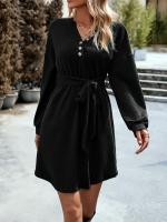 Vestido de punto suelto para mujer, ropa de moda coreana con cordones de Color sólido, vestidos de ganchillo para mujer, manga completa de una pieza, Retro X G - details 2