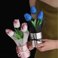 Ramo de tulipanes artificiales realistas portátiles, flor de tulipán de simulación de PU con cubo, ramo de flores falsas, adornos montados en el coche - details 6