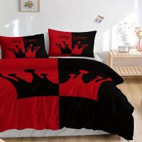 Juego de 3 piezas de cobertores de edredón, juego de ropa de cama con patrón de corona negra y roja, funda de edredón suave - details 6