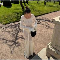Vestido largo elegante con volantes y borde de encaje para mujer, vestido largo a la moda con cuello redondo y manga acampanada, vestidos largos ajustados para fiesta de verano 2025 - details 20