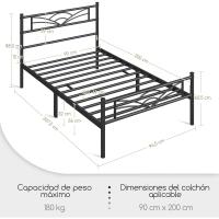 Cama Individual con Espacio Bajo Marco Metal Altura 32 cm Cama Individual con Cabecera para Colchón de 90 x 190 cm Blanco - details 64