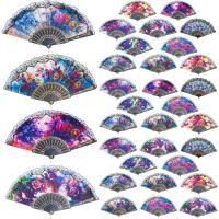 12 abanicos de mano con adornos negros, abanico plegable floral retro, abanico plegable de estilo chino de verano, adecuado para mujeres, actuaciones de danza y accesorios de fotografía - details 1