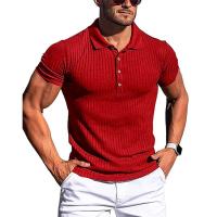 Polo de manga corta para hombre, camisa PIESS elástica a rayas lisas, cuello alto a la moda, novedad de verano - details 3