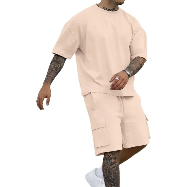 Opomelo Conjuntos cortos para hombre de 2 piezas - Conjuntos casuales de verano de manga corta para hombres con bolsillo cargo - 1