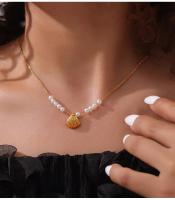 Collar de perlas elegante Colgante de concha suave Collar chapado en oro Joyería de lujo - details 4