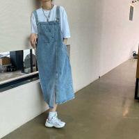 Primavera Verano Denim vestido general mujeres sin mangas Jeans vestidos moda femenina sólido Slip Casual suelta Spaghetti Strap vestidos - details 4