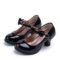 Zapatos de cuero de princesa brillante para niñas, zapatos de vestir de PU con pajarita para Ballet, tacones altos informales para niños, primavera y otoño - details 7