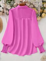 Blusa informal de talla grande para mujer, blusa de manga abombada de Color sólido, adecuada para oficina y exteriores, con un solo pecho, novedad de primavera y verano 2025 - details 2