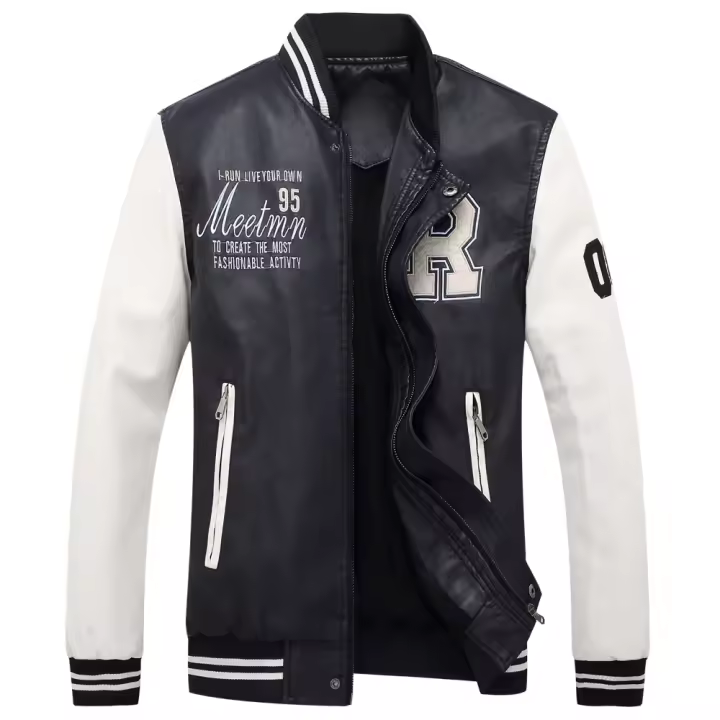 Camiseta de Béisbol negra para Hombres, Cuero Artificial de Manga Larga - 1
