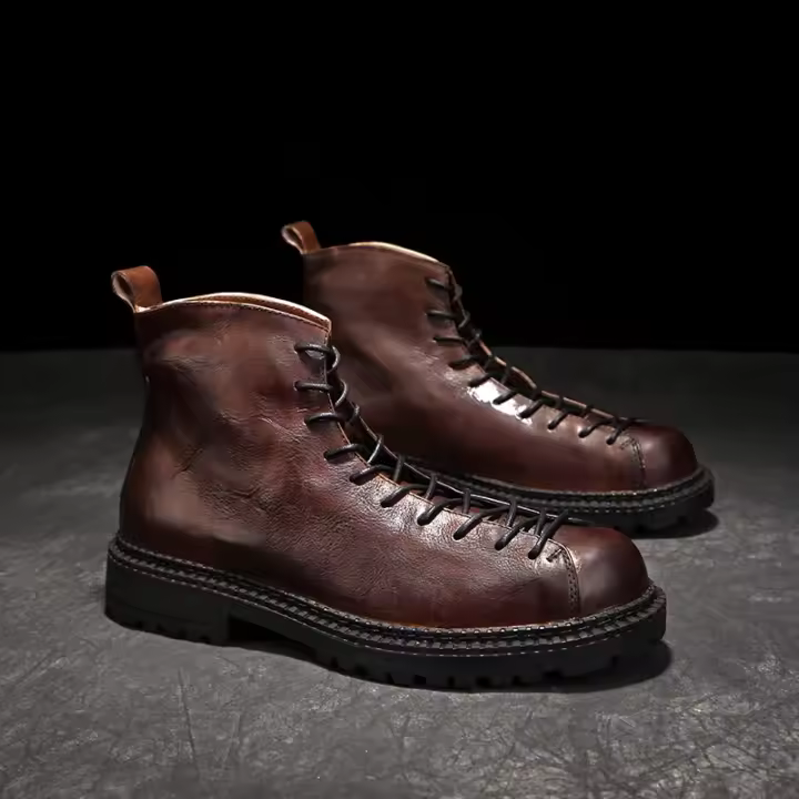 Botas de cuero de alta gama para hombre, zapatos de piel de vaca pura, botas altas de piel de vaca de primera capa - 1