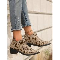 Botas Chelsea con estampado de leopardo estilo británico Color sólido punta puntiaguda Casual cremallera trasera zapatos de tacón bajo para mujer - details 7