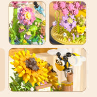 Bloques de construcción de bonsái para niños, abeja, mariposa, flor, planta de insectos, modelo en maceta, ladrillos con cubierta de polvo, juguete Diy, regalo de Navidad - details 8