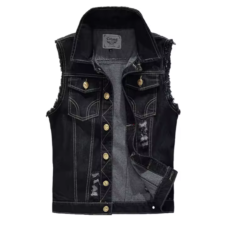 Chaleco vaquero de algodón para hombre primavera-verano estilo retro - 1