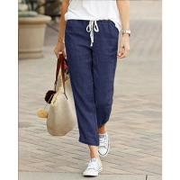 Pantalón elegante liso y sencillo para mujer, Pantalón recto recortado con cordón y cintura elástica, Pantalón informal de oficina para mujer - details 6