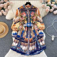 Minivestido playero de verano para mujer, Vestido holgado de gasa con mangas largas acampanadas y cinturón con estampado Vintage, con cordones, 6259 - details 0