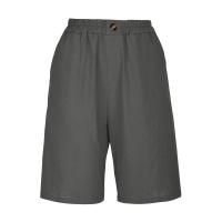 Pantalones Cortos de Lino y Algodón para Mujer Color Sólido, Cintura Suelta, Bolsillo, Botón, Moda Casual - details 34