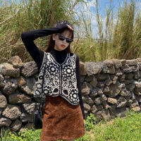 Chaleco sin mangas con botones para mujer, cárdigan de punto Floral, Tops coreanos, prendas de vestir exteriores - details 3