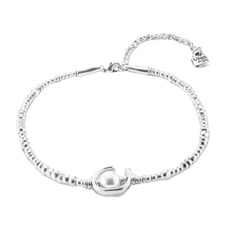 Unode50- Collar de perlas de media luna para mujer, collar de plata pulida irregular - 1