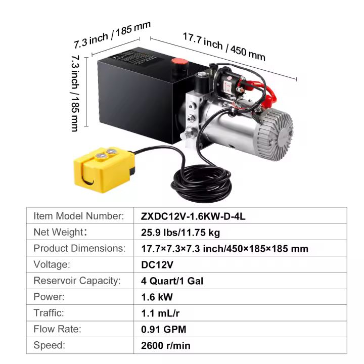 SucceBuy Bomba hidráulica, bomba de remolque de descarga, 0,91 GPM, presión máxima de 3200 PSI, unidad de alimentación DC 12 V para elevación de automóviles - 1