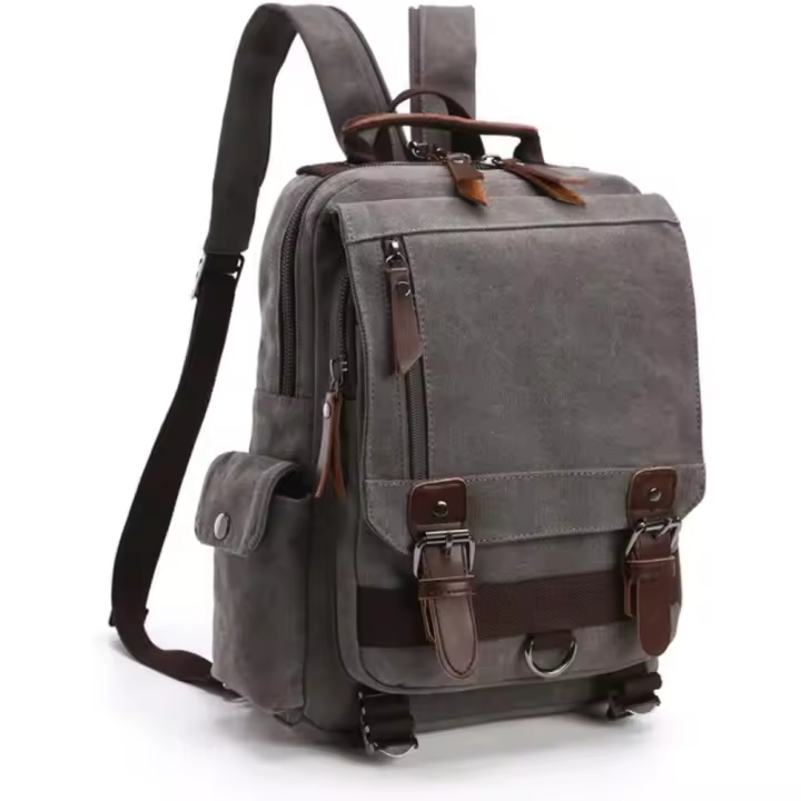 Mochila Bandolera de Lona Elegante Unisex, Multibolsillos, 29 X 33 X 11 Cm, 800g, Material de Cuero PU - 1