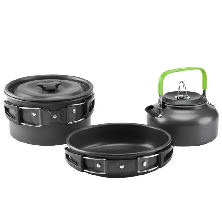 Utensilios de cocina para acampar, olla de aleación de aluminio, sartén y tetera, juego de utensilios de cocina ligeros para mochilero, senderismo - 1
