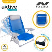 Silla de playa plegable, con cojín, Silla reclinable, 4 posiciones, 51x45x76 cm, altura del asiento 17 cm, asa de transporte, bolsillo lateral, color azul (62609) - details 3