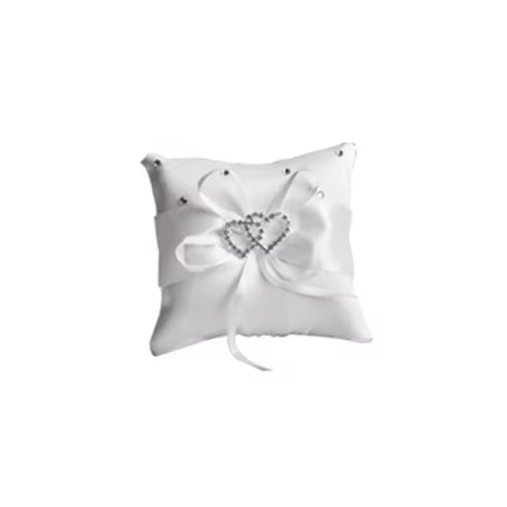 Almohada romántica para anillo de boda, almohada cuadrada europea con doble corazón, cojín con lazo y diamantes de imitación brillantes - 1