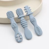 Set De 3 Cucharas De Silicona Para Bebés Y Niños Pequeños Facil De Agarrar Utensilios Para Autoalimentación De Niños Mayores De 6 Meses Color Beige - details 6