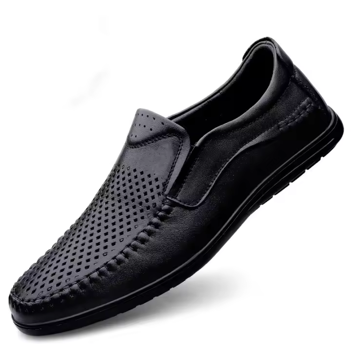 Zapatos Casuales de Cuero para Hombres Primavera-Verano 2025 Cómodos, de Primera Calidad, Perforados con Agujeros, Estilo Casual para Mediana Edad - 1