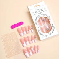 24PCS Uñas Postizas Estilo Europeo Y Americano Con Perlas Y Mariposa Para Uso Extenso En El Día DIY Kit De Manicura - details 1