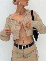 Cardigan de Punto con Encaje para Mujer Ouwu Top Corto de Color Sólido Abrigo de Moda Cálido - details 1