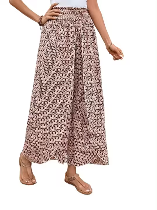 Pantalones de pierna ancha para mujer en verano Chic Moda elegante con cintura elástica y diseño floral - 1