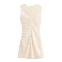 Mini vestido elegante de verano con cuello redondo y sin mangas, decoración informal plisada, vestidos cortos en la espalda para mujer - details 7