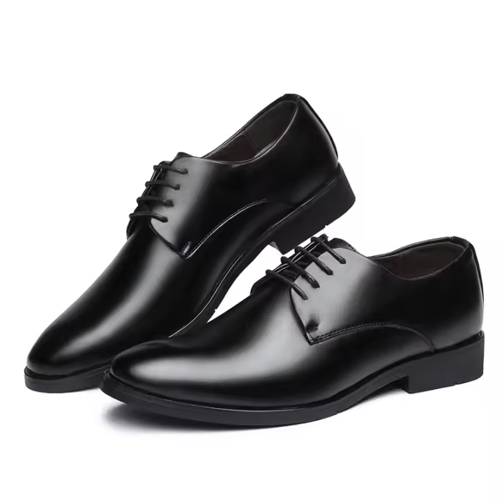 Zapatos de cuero de negocios para hombres, zapatos casuales, clásicos, negros, cabeza redonda - 1